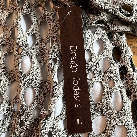 NWT Design Today's Net Bubble 3/4 Sleeve Dress Mesh Gray & White L - Picture 12 of 12